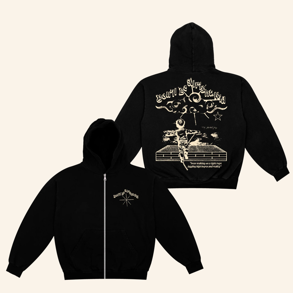 Alex Warren Merch You'll Be Alright Kid Black Zip Up Hoodie Presents For Music Lovers