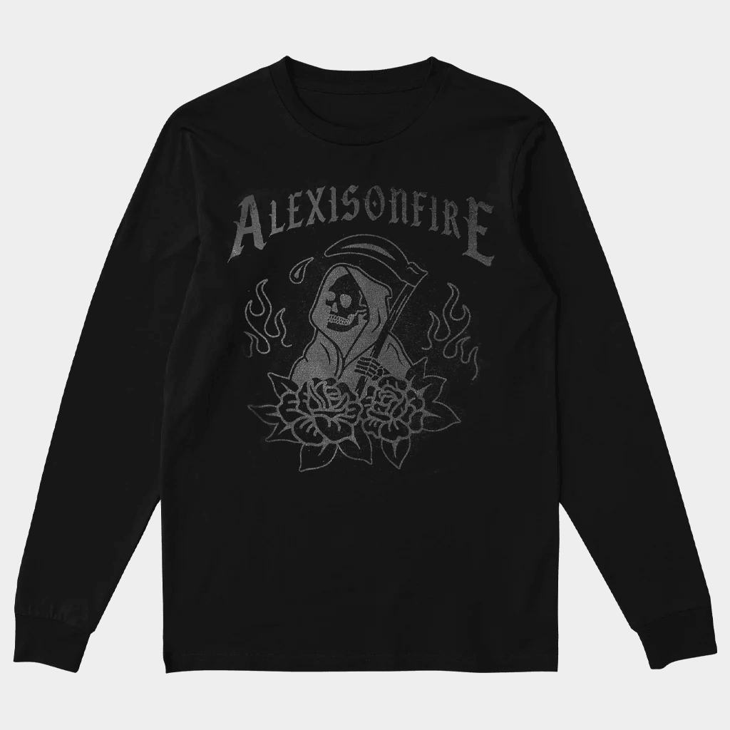 Alexisonfire Merch Black Out Grim Reaper Long Sleeve T-Shirt Alexisonfire Shirt Him Gifts