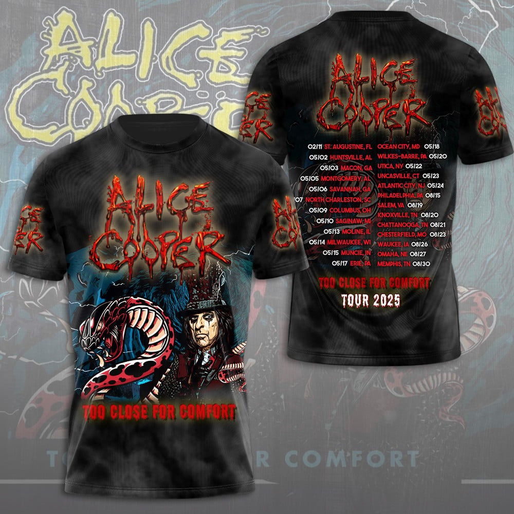 Alice Cooper Too Close For Comfort Tour 2025 T-Shirt Music Lover Gift Ideas For Him