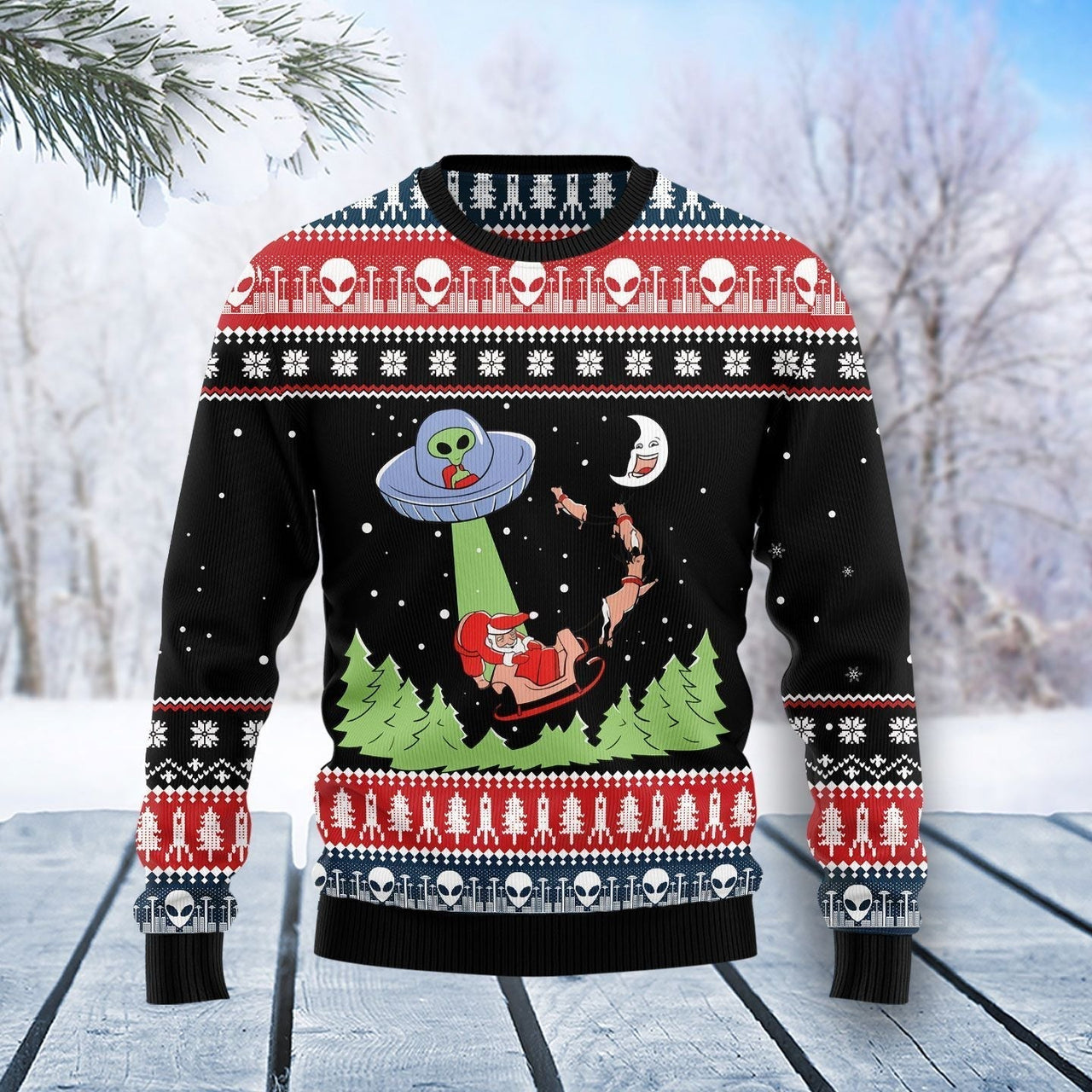 Alien Abduction Santa Ugly Christmas Sweater Sci-Fi Holiday Apparel Funny Gifts For Men