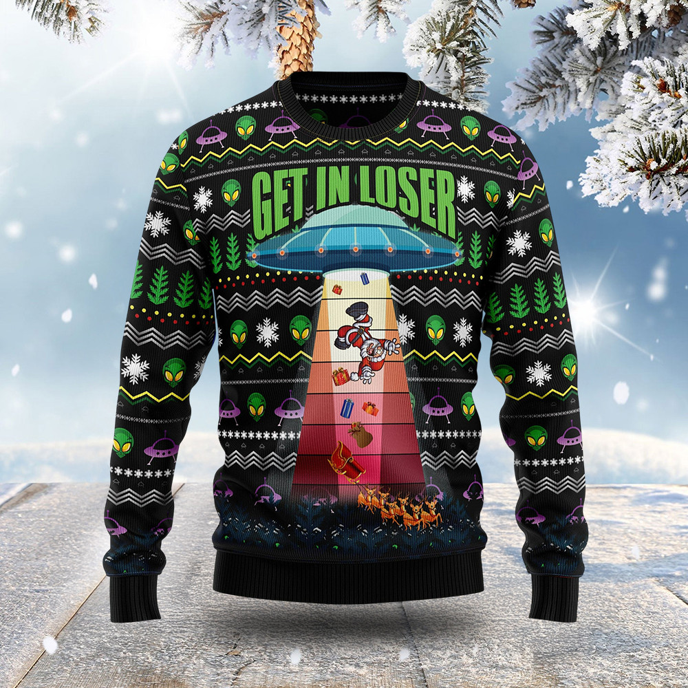 Alien And Santa Get In Loser Ugly Christmas Sweater Holiday Apparel Christmas Secret Santa