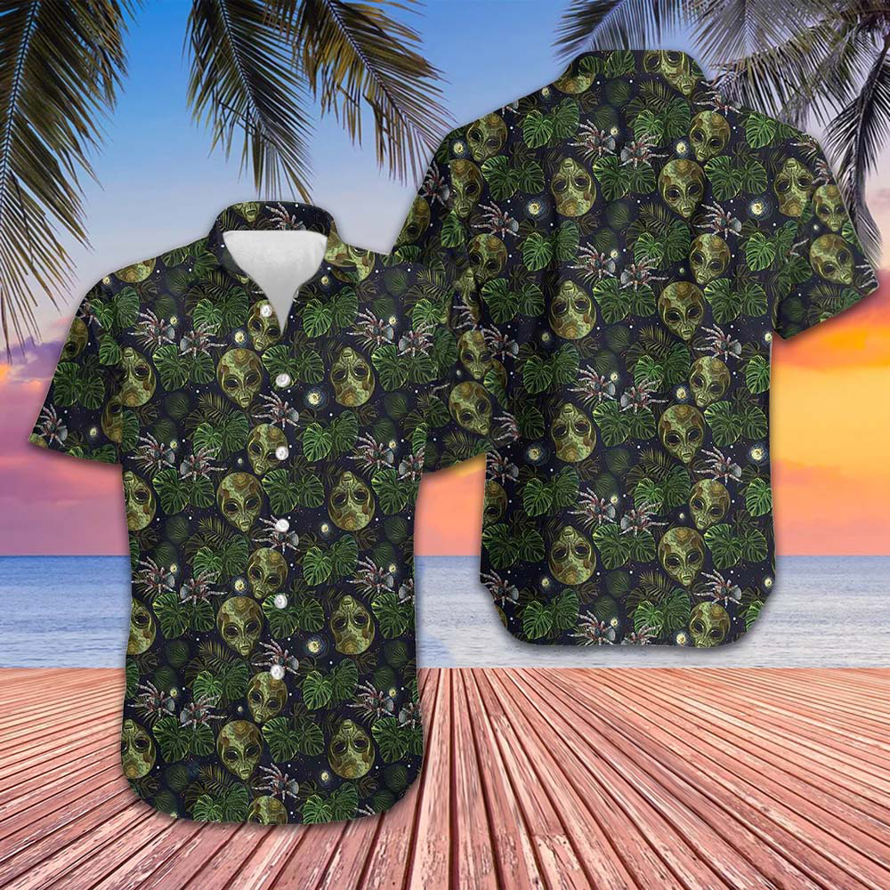 Alien And Spider In Night Tropical Forest Hawaiian Shirt Cool Summer Shirts For Guys Gift Alien And Spider In Night Tropical Forest Hawaiian Shirt Cool Summer Shirts For Guys Gift