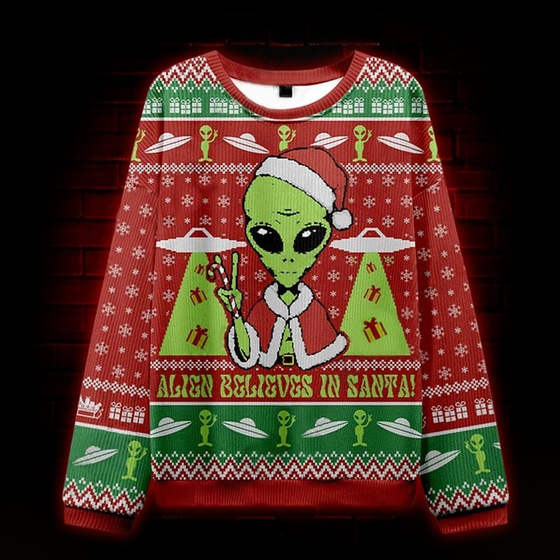 Alien Believes In Santa Ugly Christmas Sweater Funny Xmas Gifts For Alien Lovers