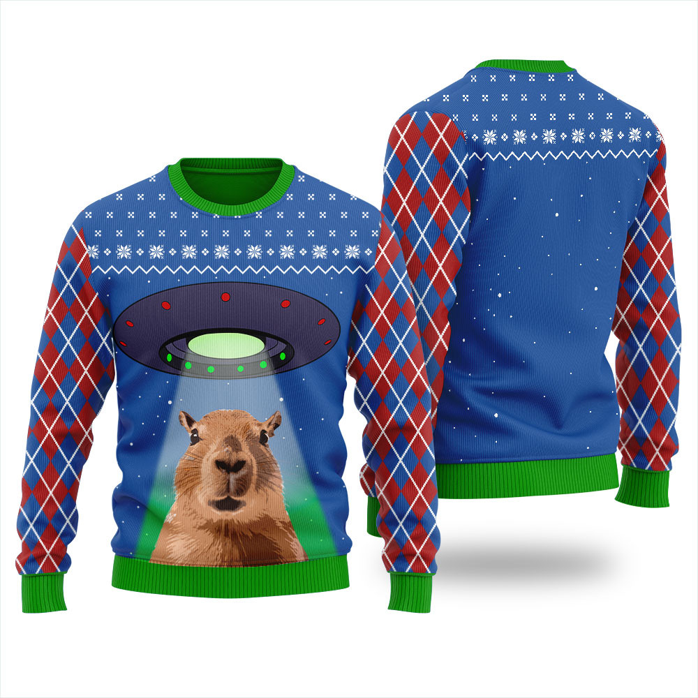 Alien Capybara Mens Ugly Sweater Stylish Winter Sweatshirt for Everyday Wear