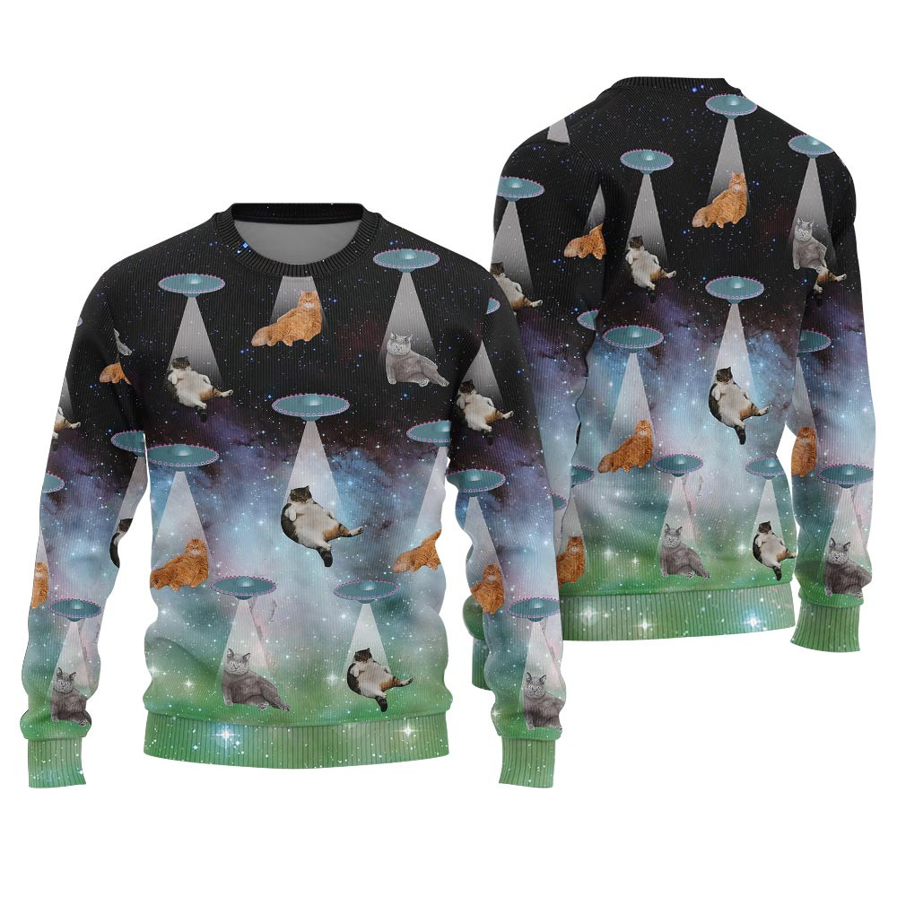 Alien Cat Meme Ugly Christmas Sweater Comfortable Holiday Sweater for Chilly Nights