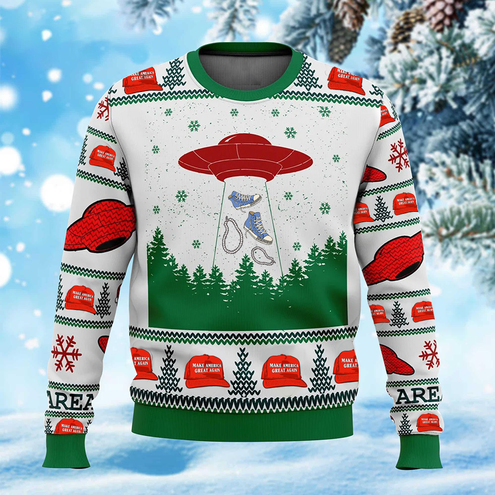 Alien Chucks and Pearls Funny Ugly Christmas Sweater Anti-Kamala Merch