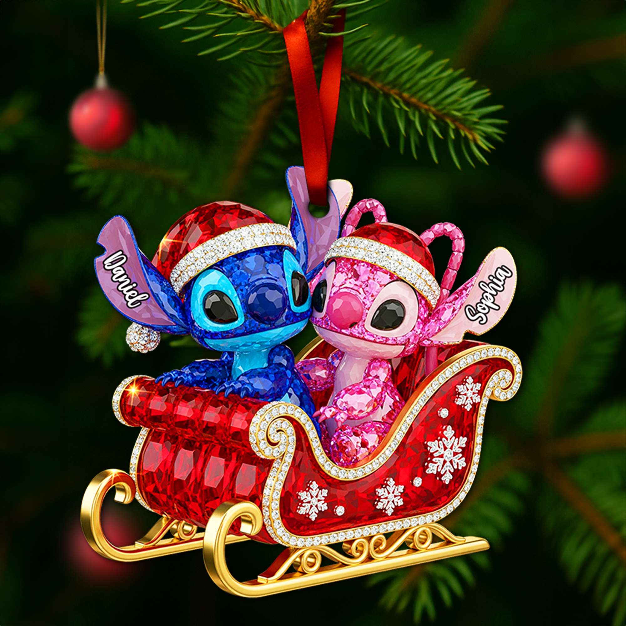 Alien Couple Sleigh Christmas Ornament - Personalized Christmas Gifts For Couple - Xmas Home Decoration Gift