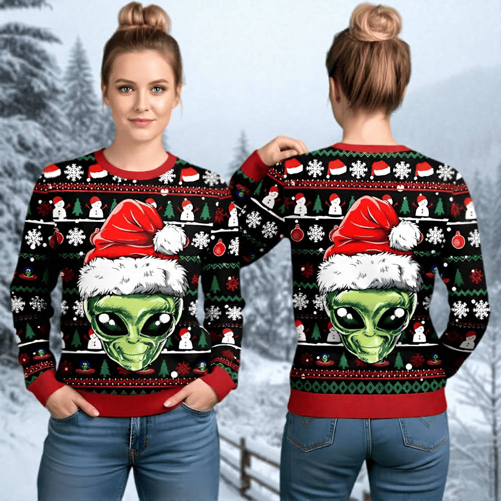 Alien Head Christmas Sweater Outer Space Themed Christmas Clothing Gifts For Alien Lovers
