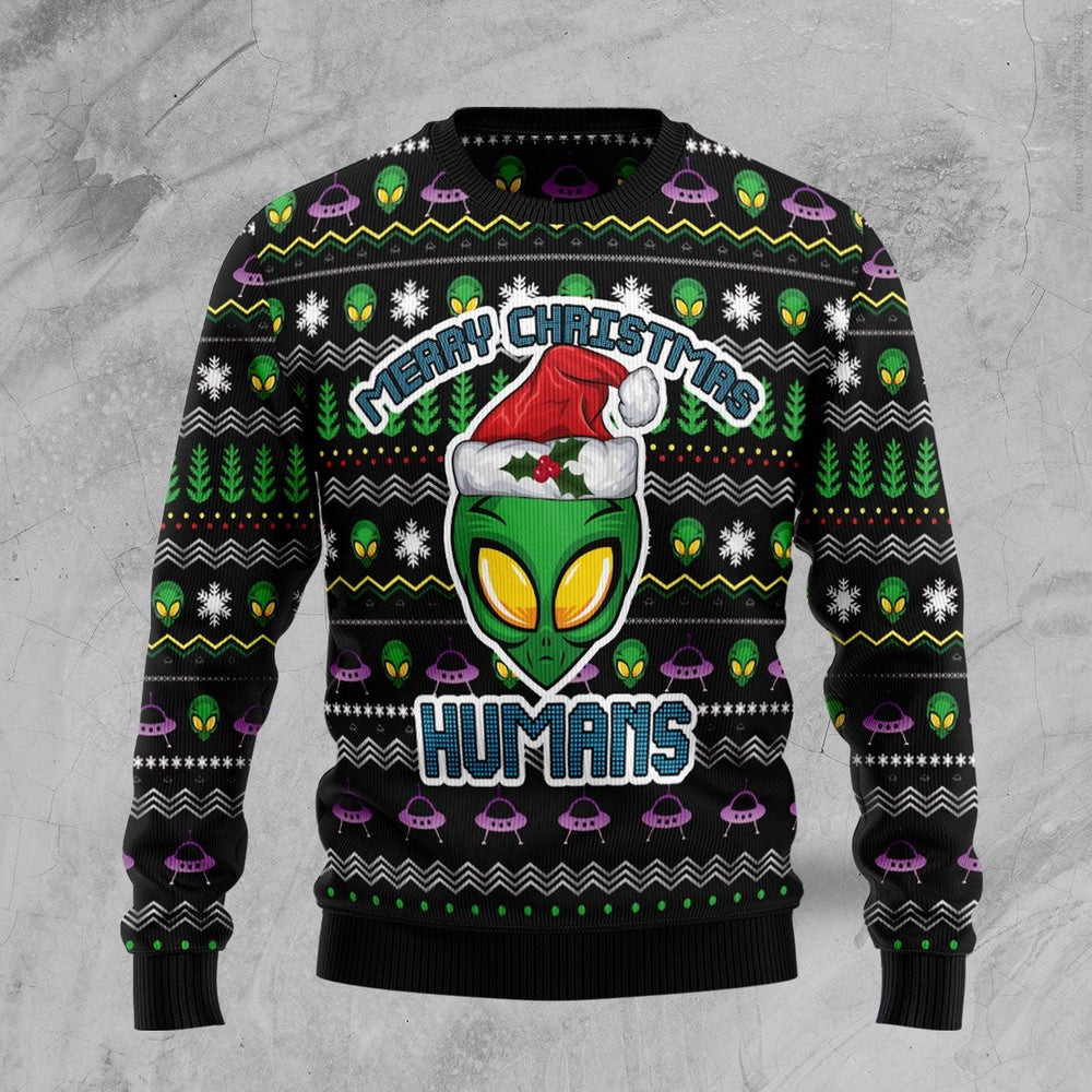 Alien Merry Christmas Humans Ugly Christmas Sweater Gift for Christmas