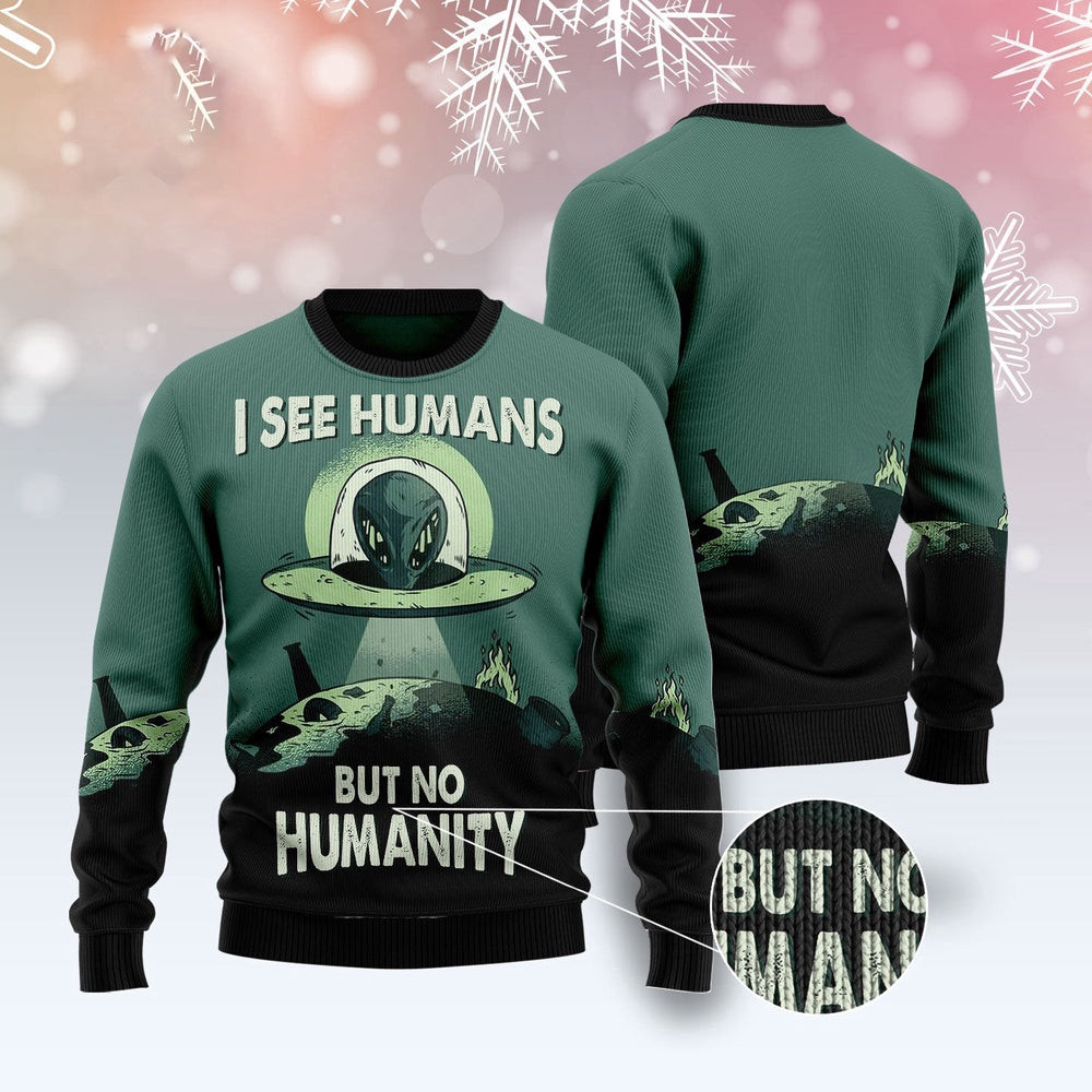 Alien No Humanity Ugly Christmas Sweater Funny Ugly Christmas Sweater Holiday Gifts