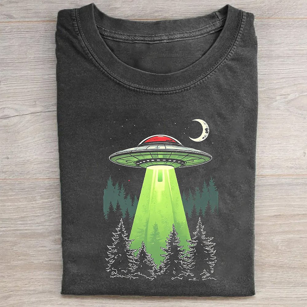Alien UFO Forest Graphic T-Shirt Cool Sci-Fi Tee For Men And Teen Boys