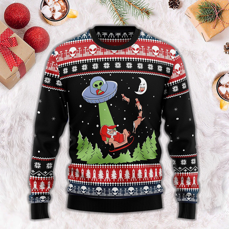 Alien Ugly Christmas Sweater Funny Santa Claus Xmas Clothing Gifts For Besties