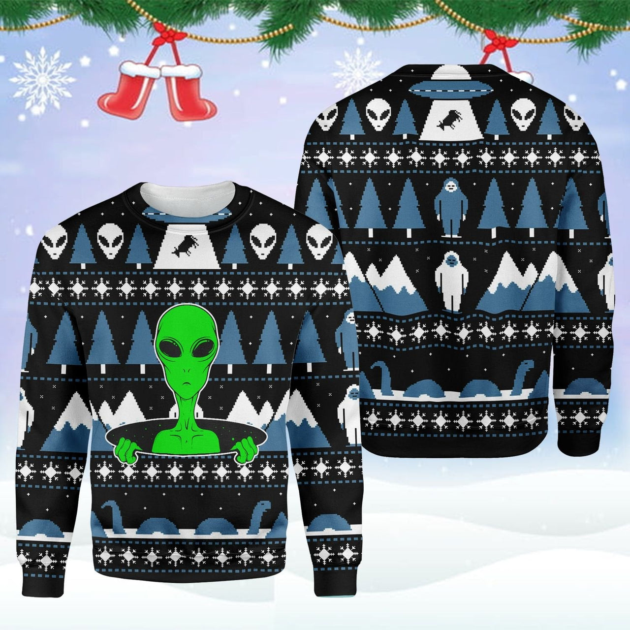 Alien Ugly Christmas Sweater Sci-Fi Holiday Apparel Silly Christmas Jumpers Gifts
