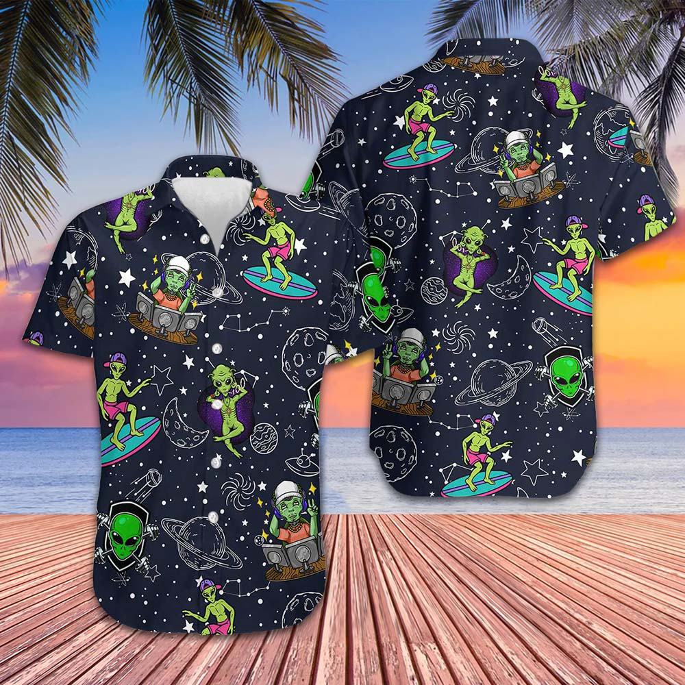 Aliens Night Sky Hawaiian Shirt Summer Beach Shirts Gifts For Sibling Aliens Night Sky Hawaiian Shirt Summer Beach Shirts Gifts For Sibling