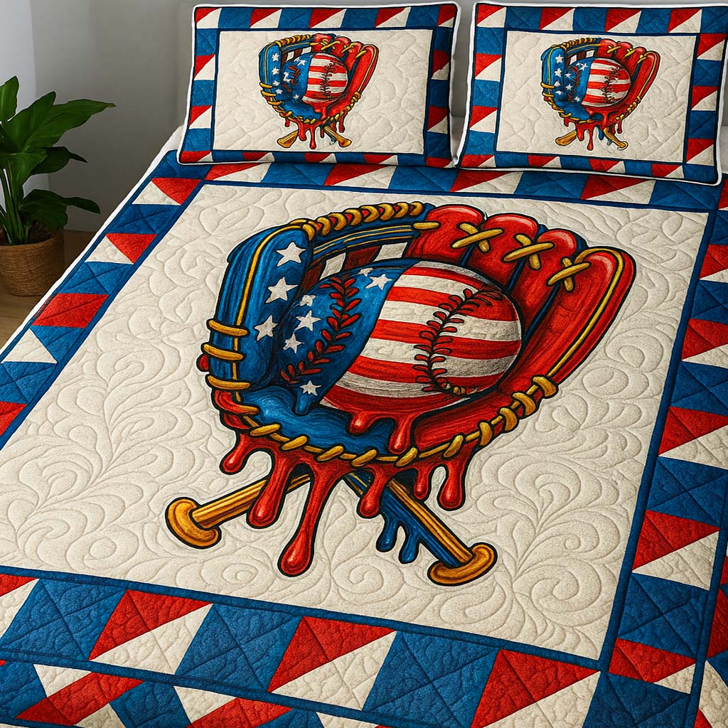 All American Catch Quilted Bedding Set Patriotic Bedroom Decor Best Baseball Christmas Gifts