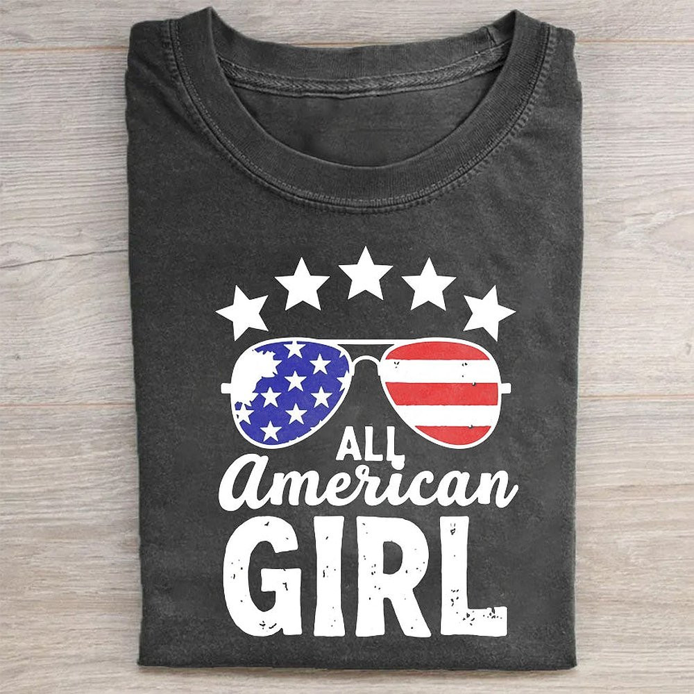 All American Girl Stars And Stripes Patriotic T-Shirt USA Flag Tee For Women 4th Of July
