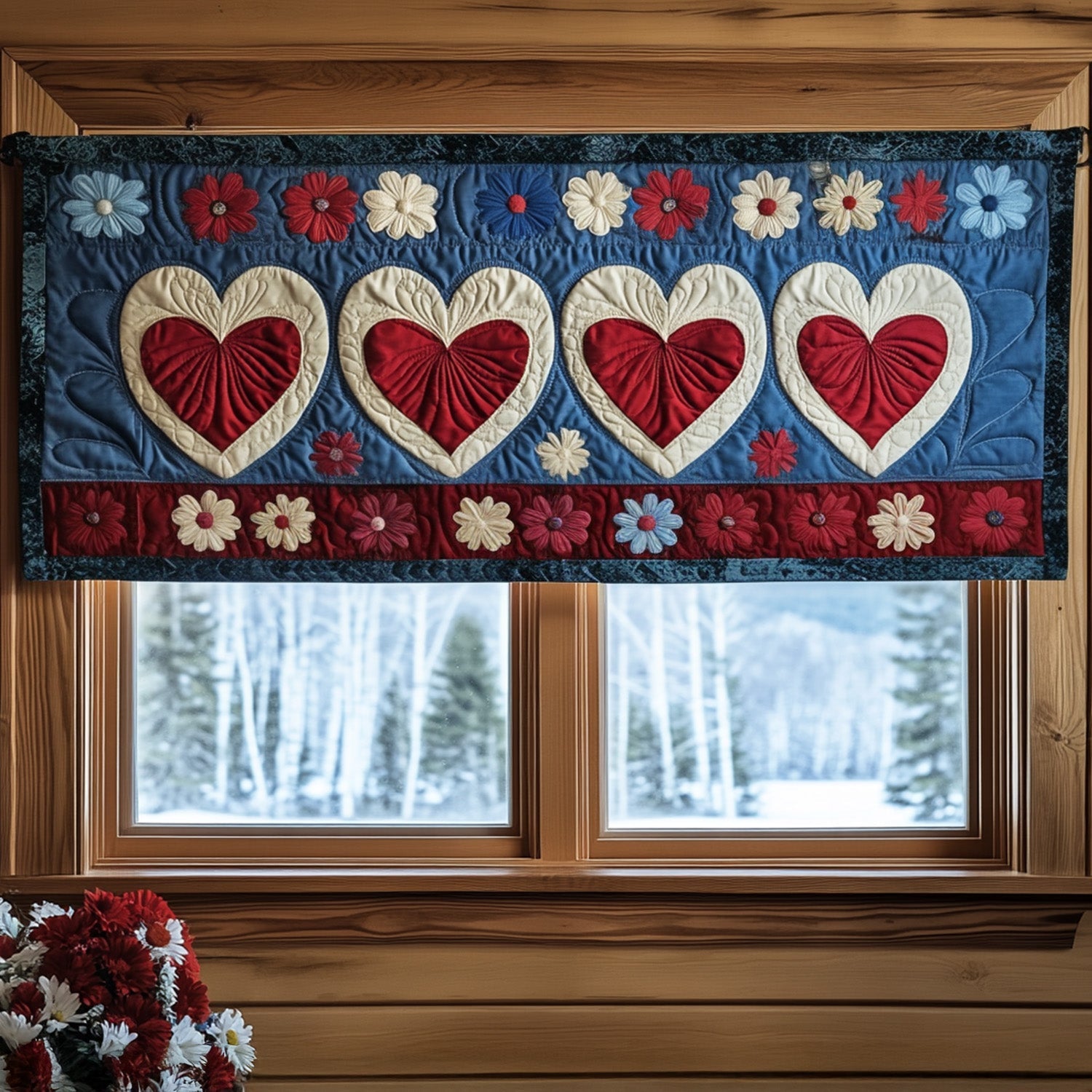 All-American Heart Quilted Valance Patriotic Curtains Patriotic Gift for Grandparents