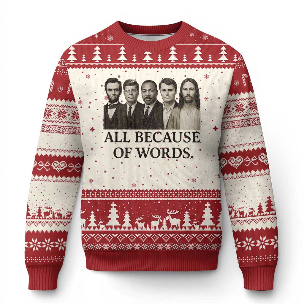 All Because Of Words Ugly Christmas Sweater Tribute To Truth Tellers Sweater Unique Gifts