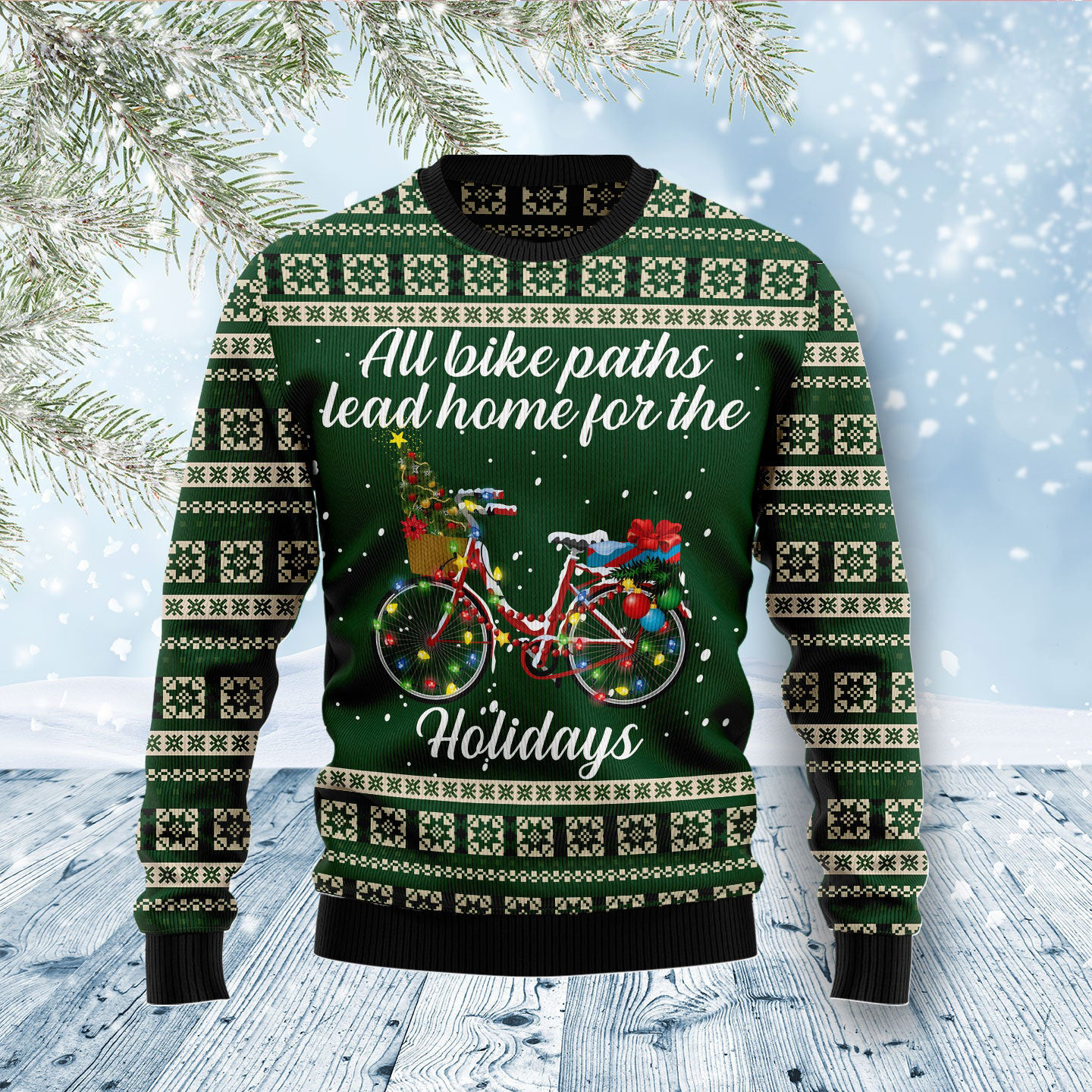 All Bike Paths Lead Home For The Holiday Christmas Ugly Sweater Silly Christmas Sweaters
