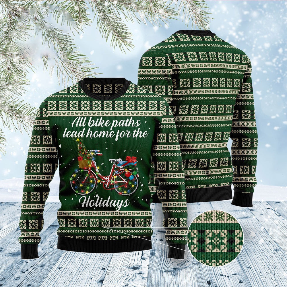 All Bike Paths Lead Home For The Holiday Ugly Christmas Sweater Funny Ugly Christmas Sweater