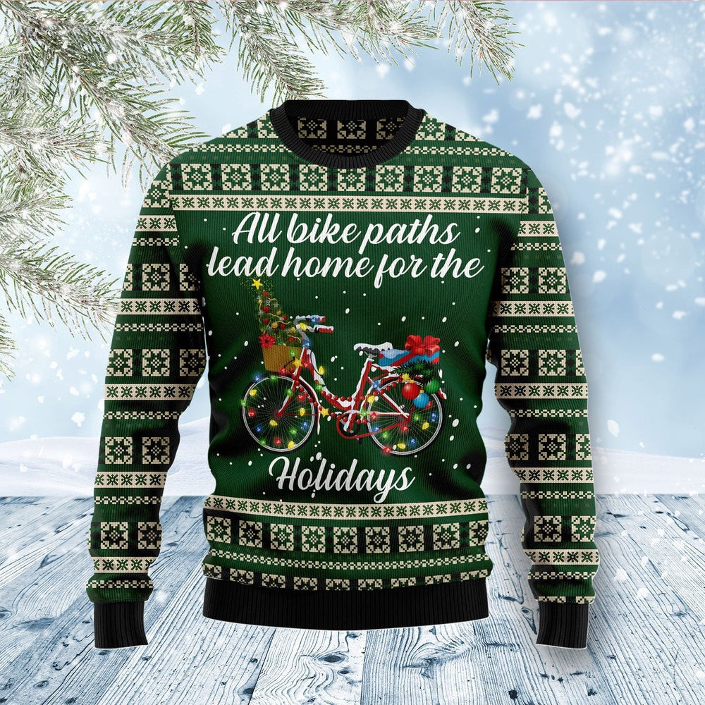 All Bike Paths Lead Home for the Holiday Ugly Christmas Sweater Gift for Christmas