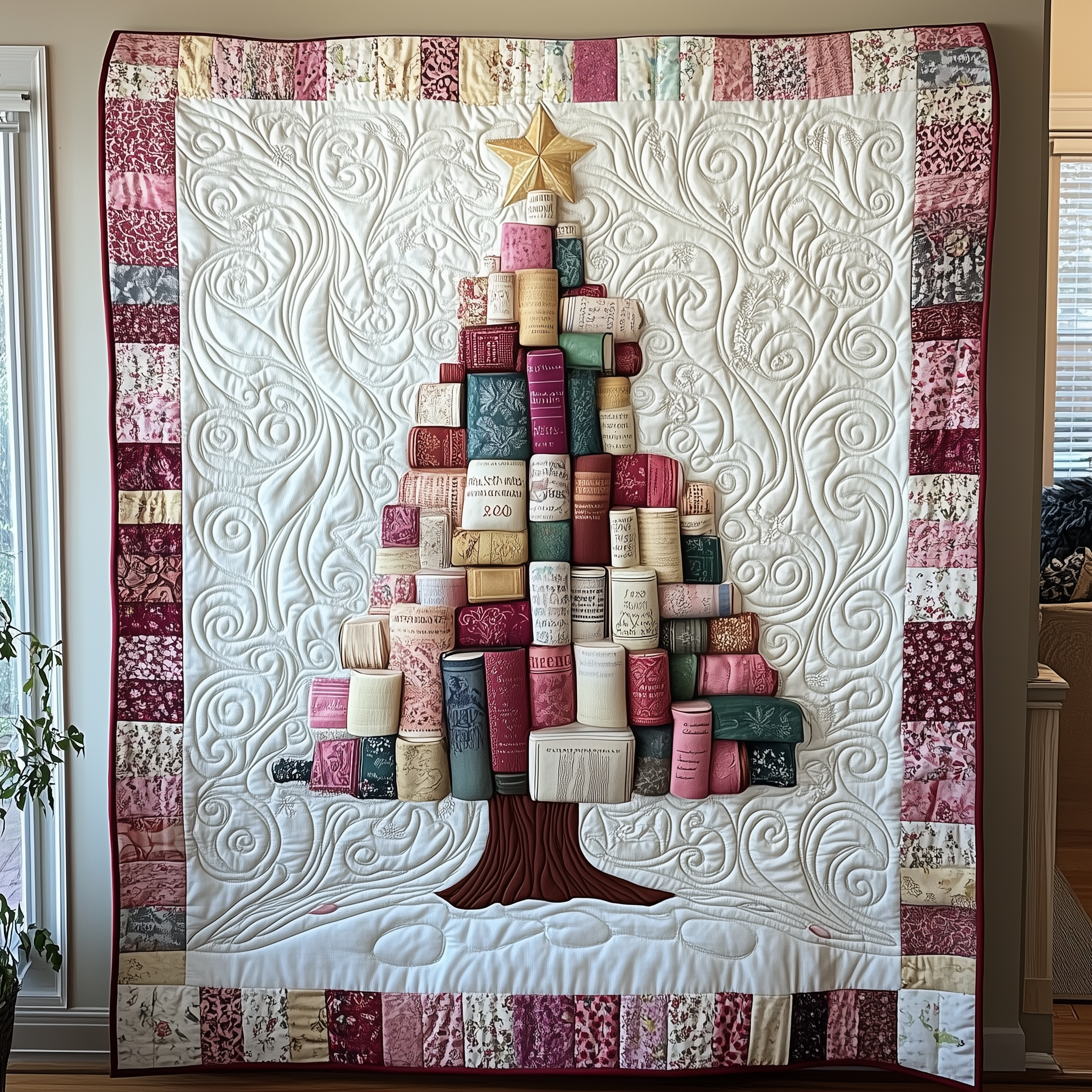 All Booked For Christmas Festive Quilted Blanket Pine Tree Awesome Gifts For Book Lovers