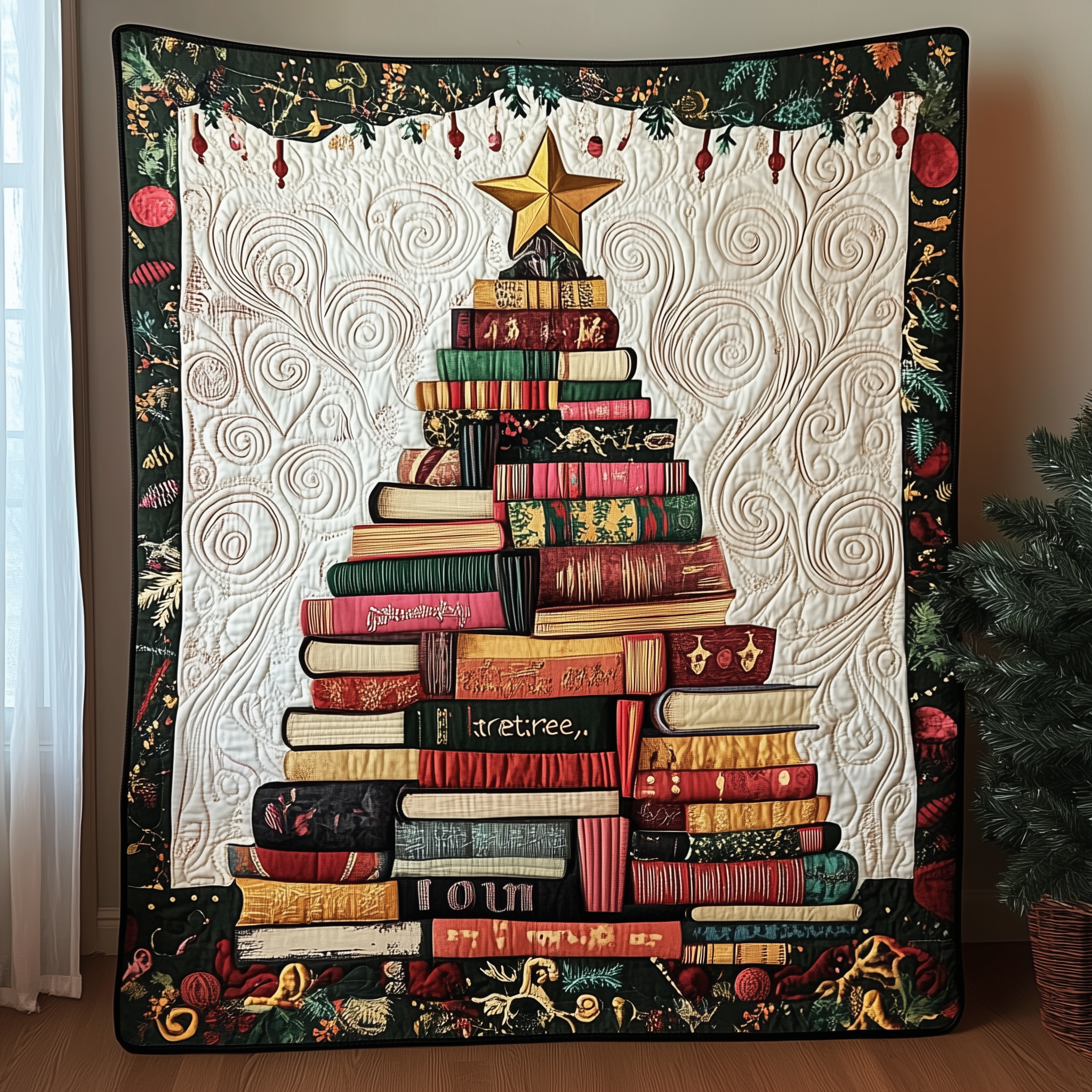 All Booked For Christmas Gift Idea Quilted Blanket Pine Tree Great Book Lover Gifts For Winter