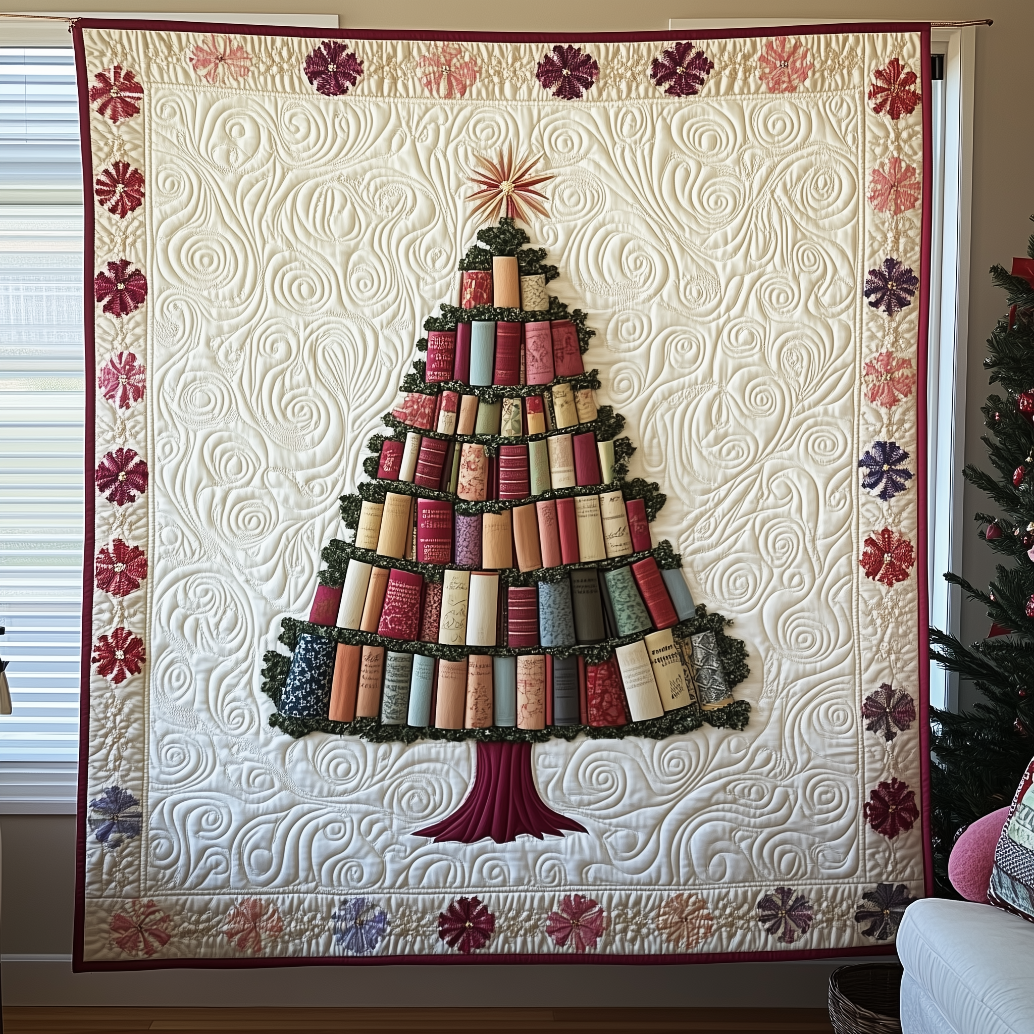 All Booked For Christmas Winter Quilted Blanket Pine Tree Holiday Best Gifts For Book Lovers