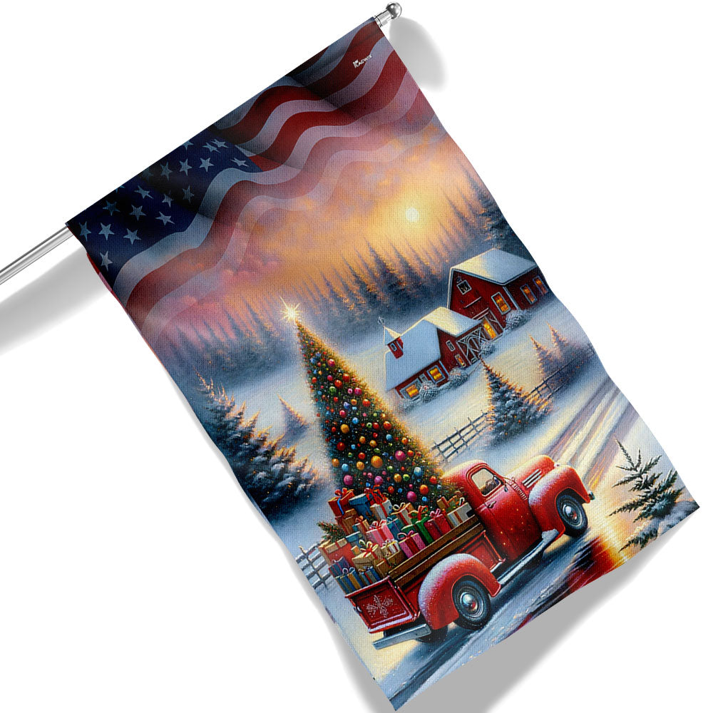 All Hearts Come Home For Christmas Red Truck Flag