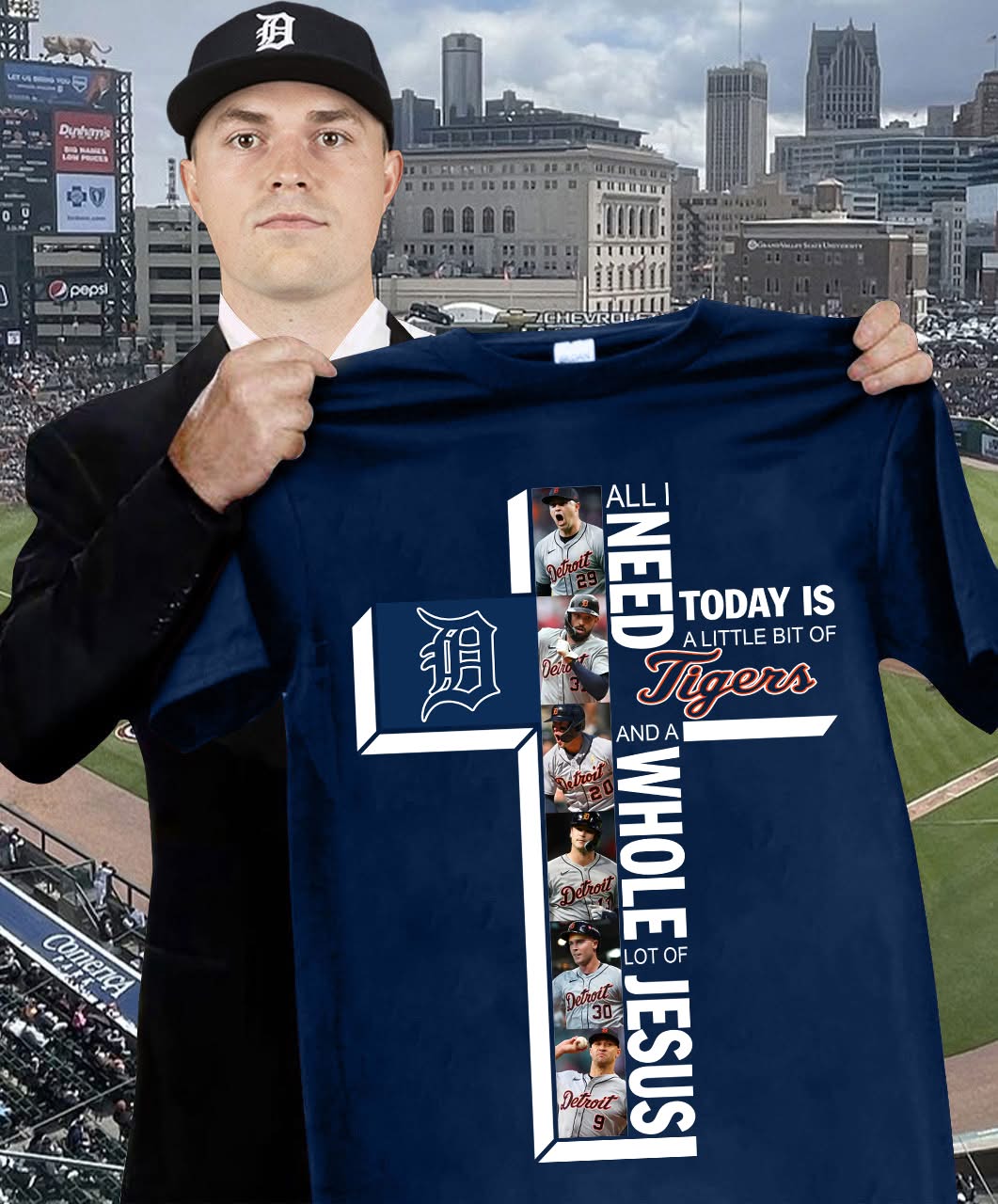 All I Need Today Is A Little Bit Of Detroit Tigers And A Whole Lot Of Jesus T-shirt Gifts For Baseball Players