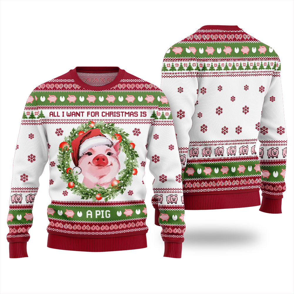 All I Want For Christmas Is A Pig Ugly Sweater Warm Winter Sweater to Brighten Your Holidays