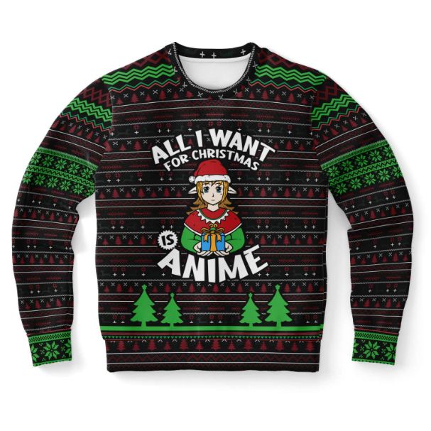 All I Want For Christmas Is Anime Ugly Christmas  Sweater Funny Otaku Jumper Gift Ideas