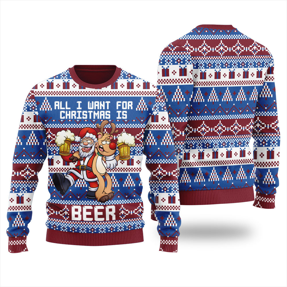 All I Want For Christmas Is Beer Ugly Christmas Sweater For Women Classic Holiday Sweater for Festive Looks