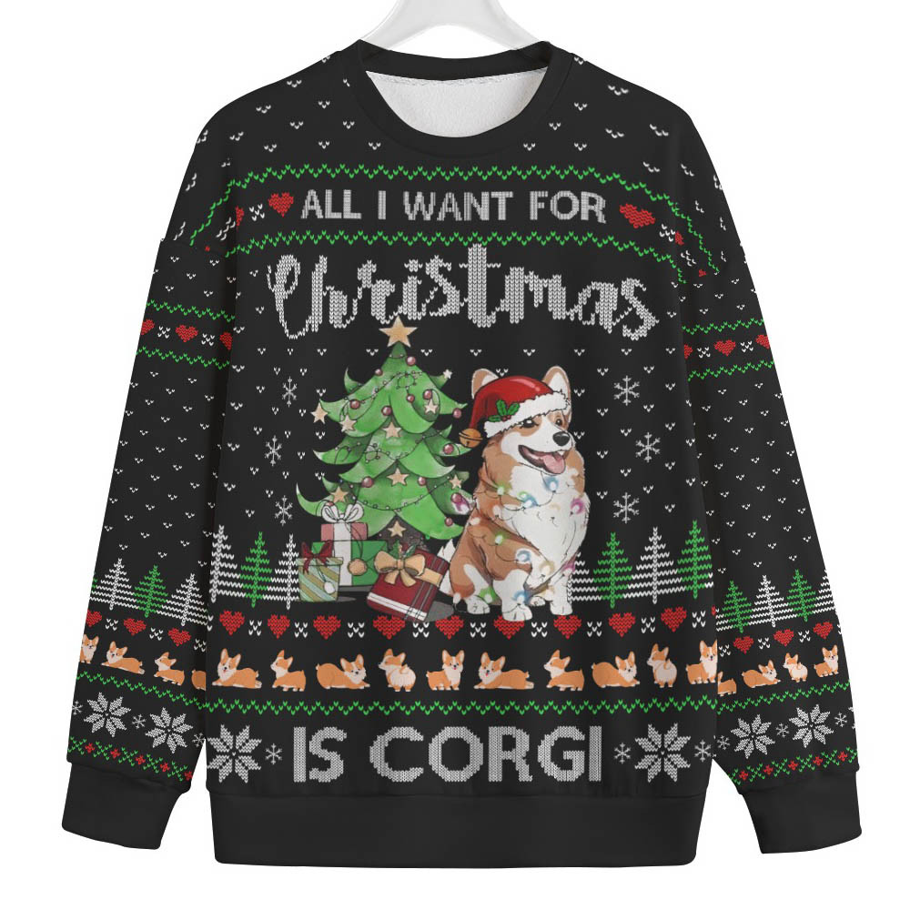 All I Want For Christmas Is Corgi Big And Tall Xmas Sweaters Warm and Comfy Sweater for Winter Days