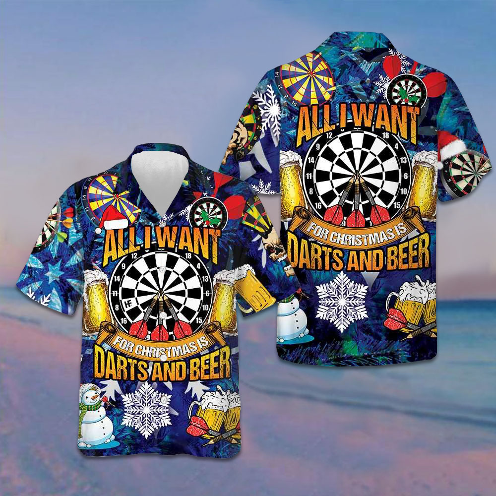 All I Want For Christmas Is Darts And Beer Hawaiian Shirt Christmas Gifts For Dart Players