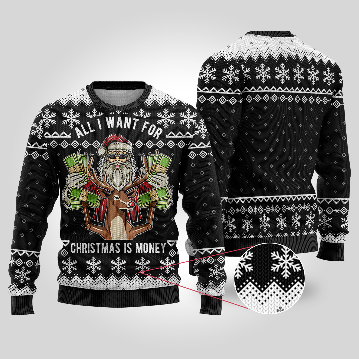 All I Want For Christmas Is Money Black Ugly Christmas Sweater Perfect Holiday Gift Merch for Sweater Lovers