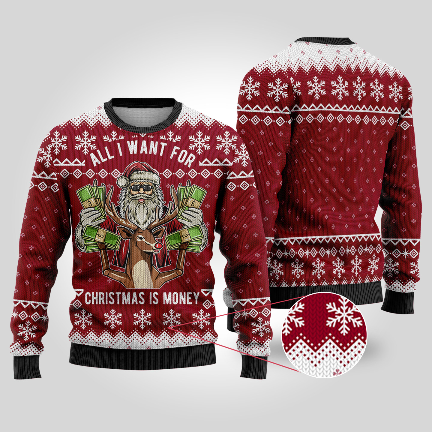 All I Want For Christmas Is Money Cardinal Red Ugly Christmas Sweater Comfortable Holiday Sweater for Chilly Nights