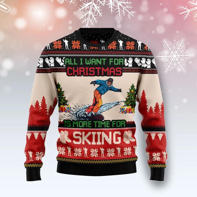 All I Want For Christmas Is More Time For Skiing Ugly Christmas Sweater Gift Ideas For Skiers