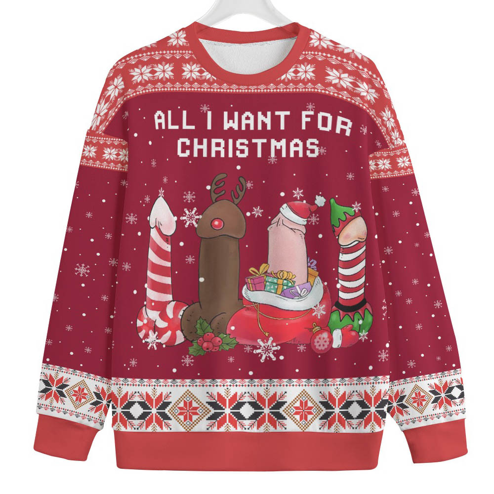 All I Want For Christmas Is Naughty Womens Plus Ugly Christmas Sweater Casual Winter Sweatshirt for Daily Comfort