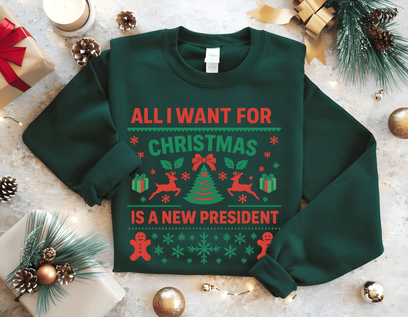 All I Want For Christmas Is New President Sweatshirt Anti Trump Funny Democrat Gift Liberal Holiday