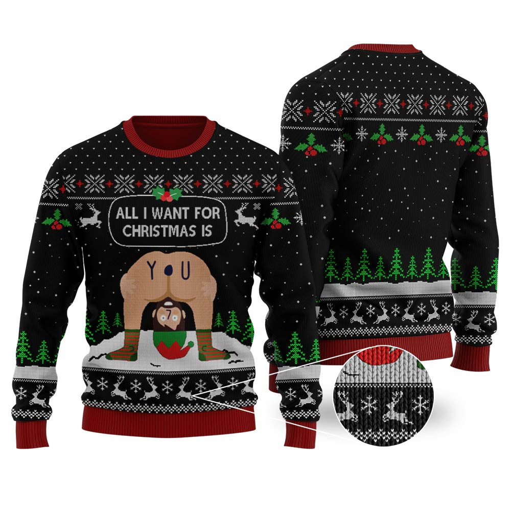 All I Want For Christmas Is You Black Ugly Christmas Sweater Casual Winter Sweatshirt for Daily Comfort