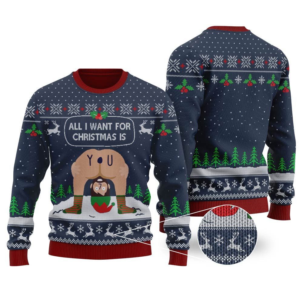 All I Want For Christmas Is You Navy Ugly Christmas Sweater Heartwarming Christmas Gift Sweater for Him or Her