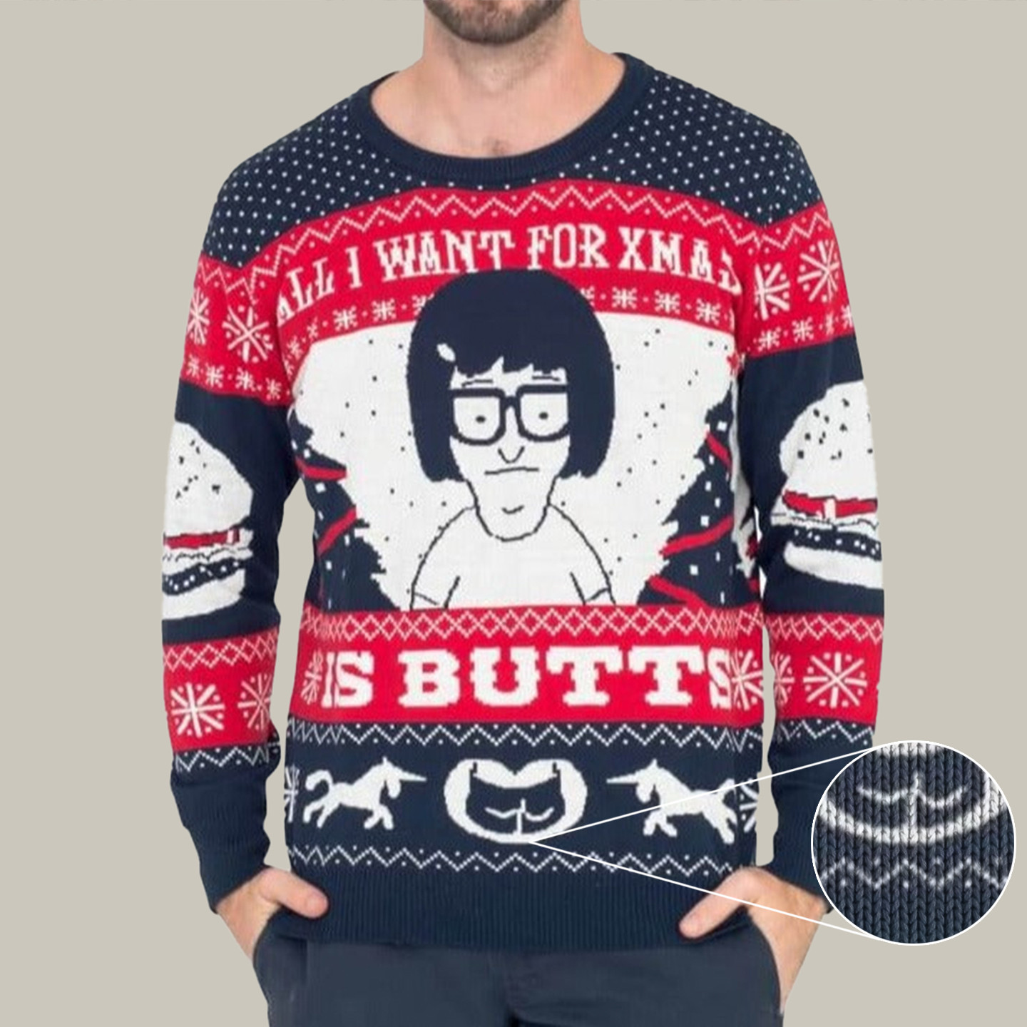 All I Want for Xmas Is Butts Tina From Bob's Burgers Funny Holiday Sweaters Christmas Ideas 2025
