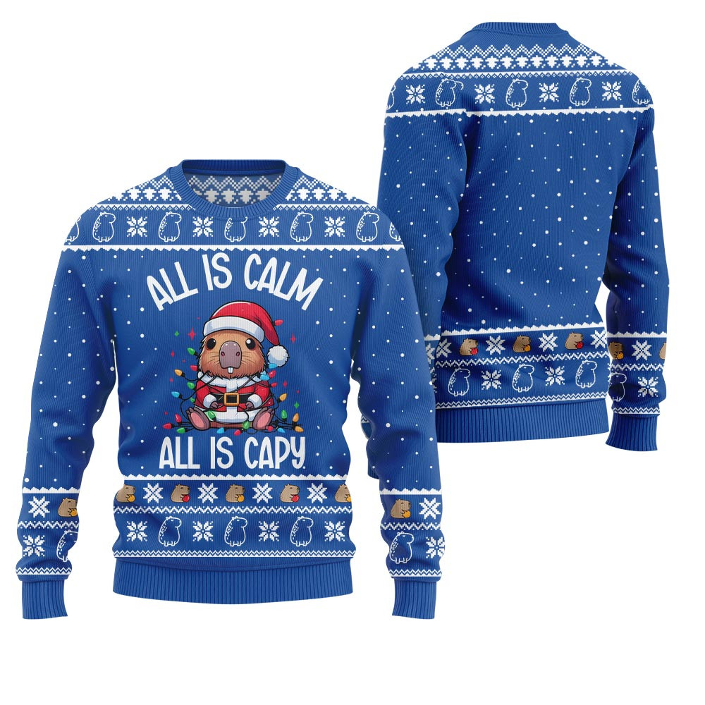 All Is Calm Capybara Ugly Xmas Sweater Perfect Winter Merch Gift for the Holiday Spirit