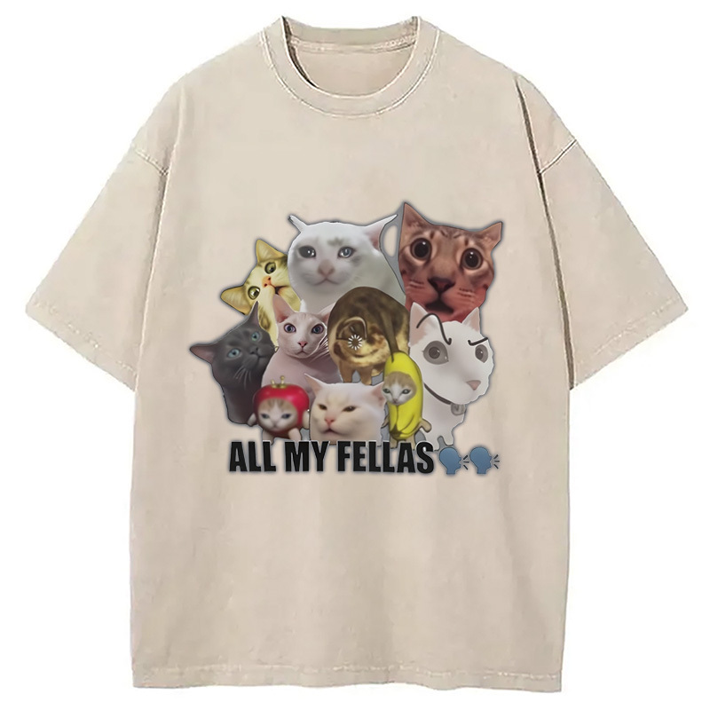 All My Fellas Internet Cats Meme Washed T-Shirt Cool Urban Street Style Shirt Gifts For Best Friend