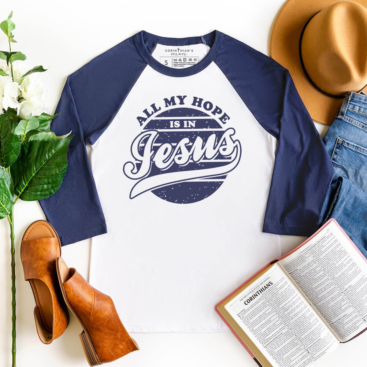 All My Hope Is In Jesus Long Sleeve Raglan Shirt Christian Gifts For Women
