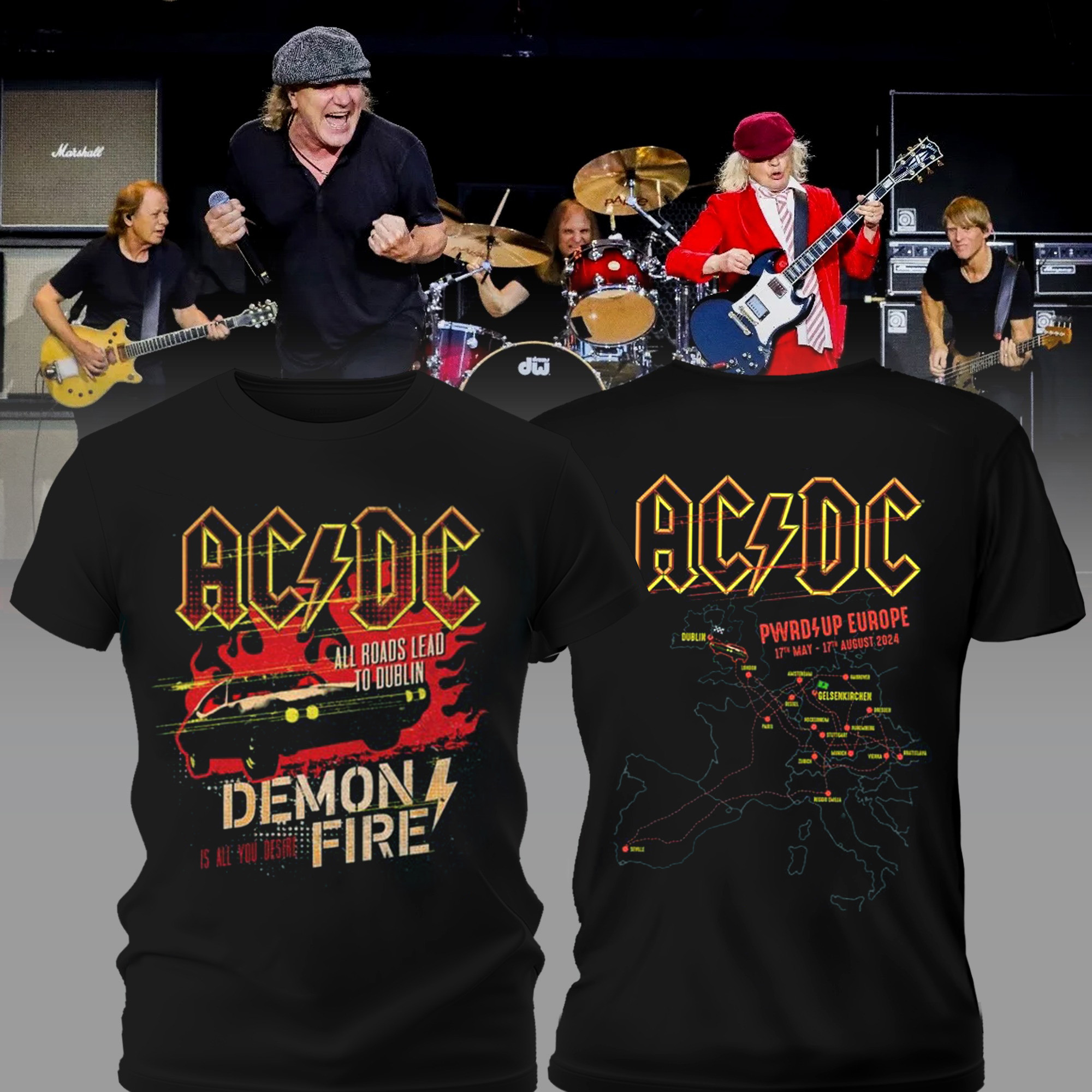 All Roads Lead to Dublin PWR UP Tour T-Shirt Music Fans Gifts