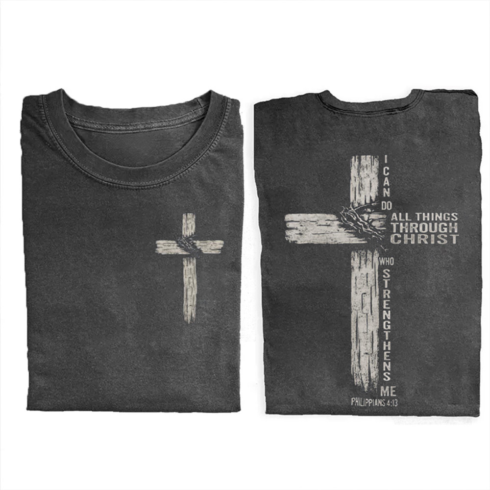 All Things Through Christ Vintage T-Shirt Faith Based Clothes Christian Present Ideas