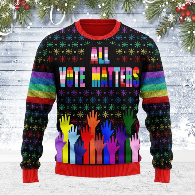 All Vote Matters Ugly Christmas Sweater Rainbow Hands  Pride Clothes Gifts For LGBT Fans