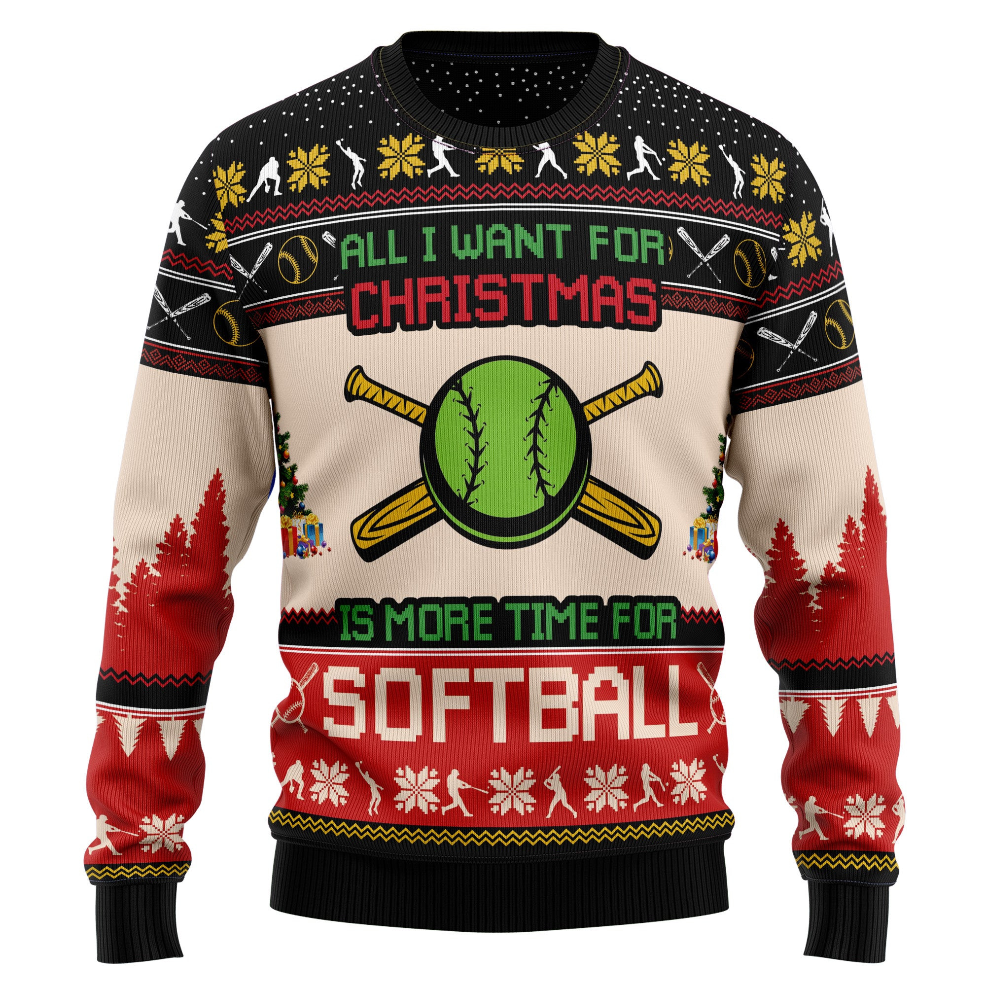 All Want For Christmas Is More Time For Softball Ugly Christmas Sweater